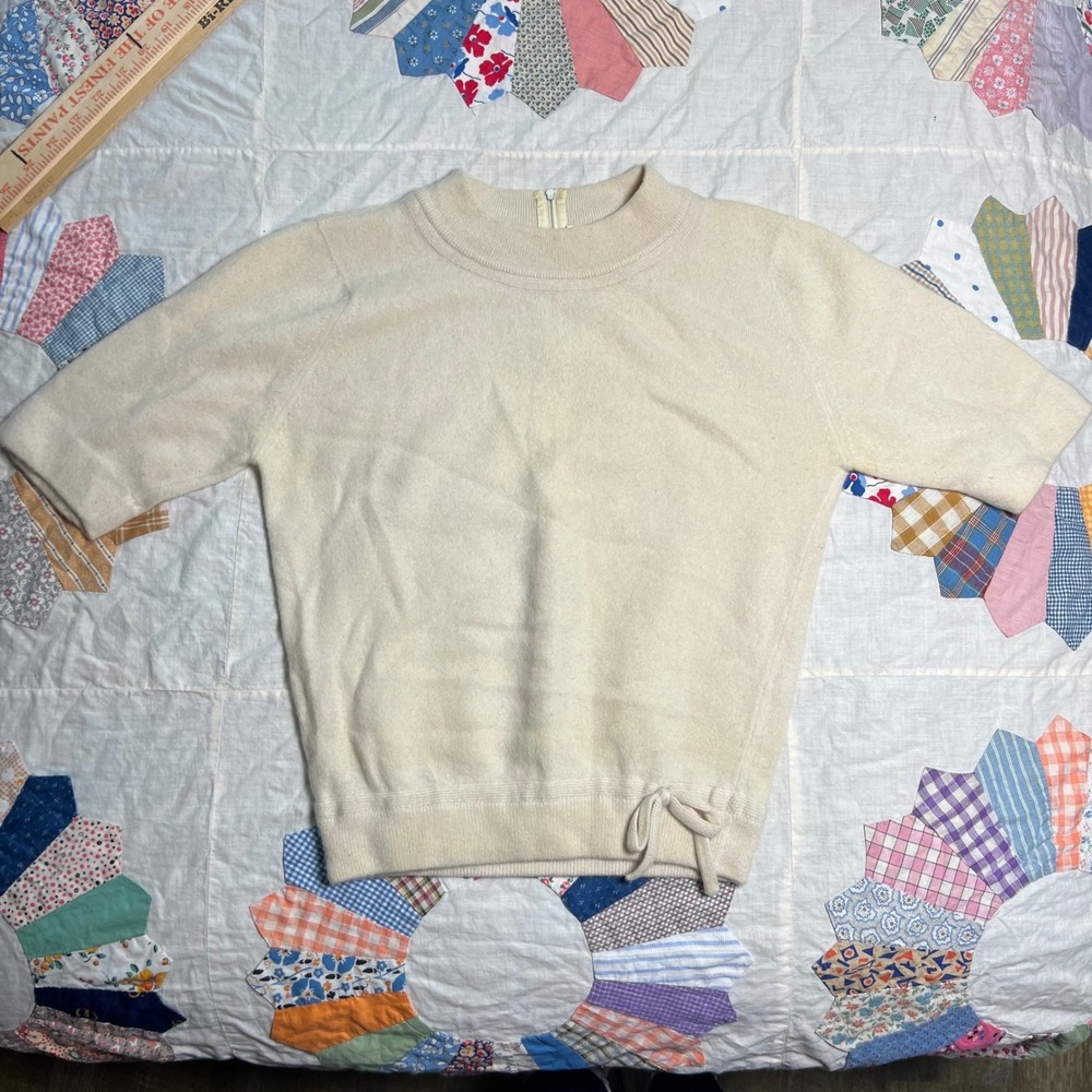 Vintage Dalton 100% Virgin Cashmere‎ Short Sleeve Mock Neck Zip Back Sweater
